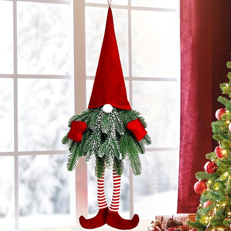 27-Inch Lighted Christmas Wreath With Gnome- Battery Operated Front Door Holiday Decoration with LED Lights