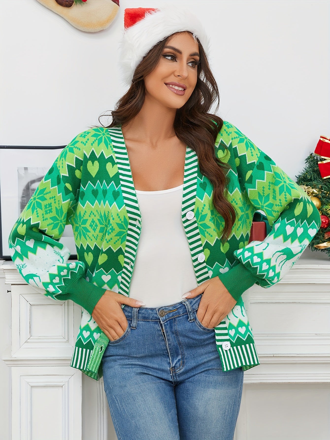 Christmas Sweaters for Women - Fun Patterned Cute Cardigans, Merry Winter Open-Front Knit Sweater Outerwear