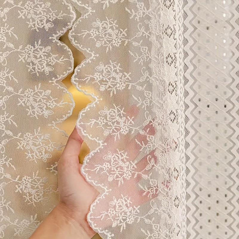 1 Panel Luxury Vintage French Lace Tulle Curtain with Geometric Hollow Pattern – Romantic Sheer Drapery for Living Room