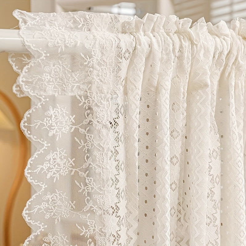1 Panel Luxury Vintage French Lace Tulle Curtain with Geometric Hollow Pattern – Romantic Sheer Drapery for Living Room