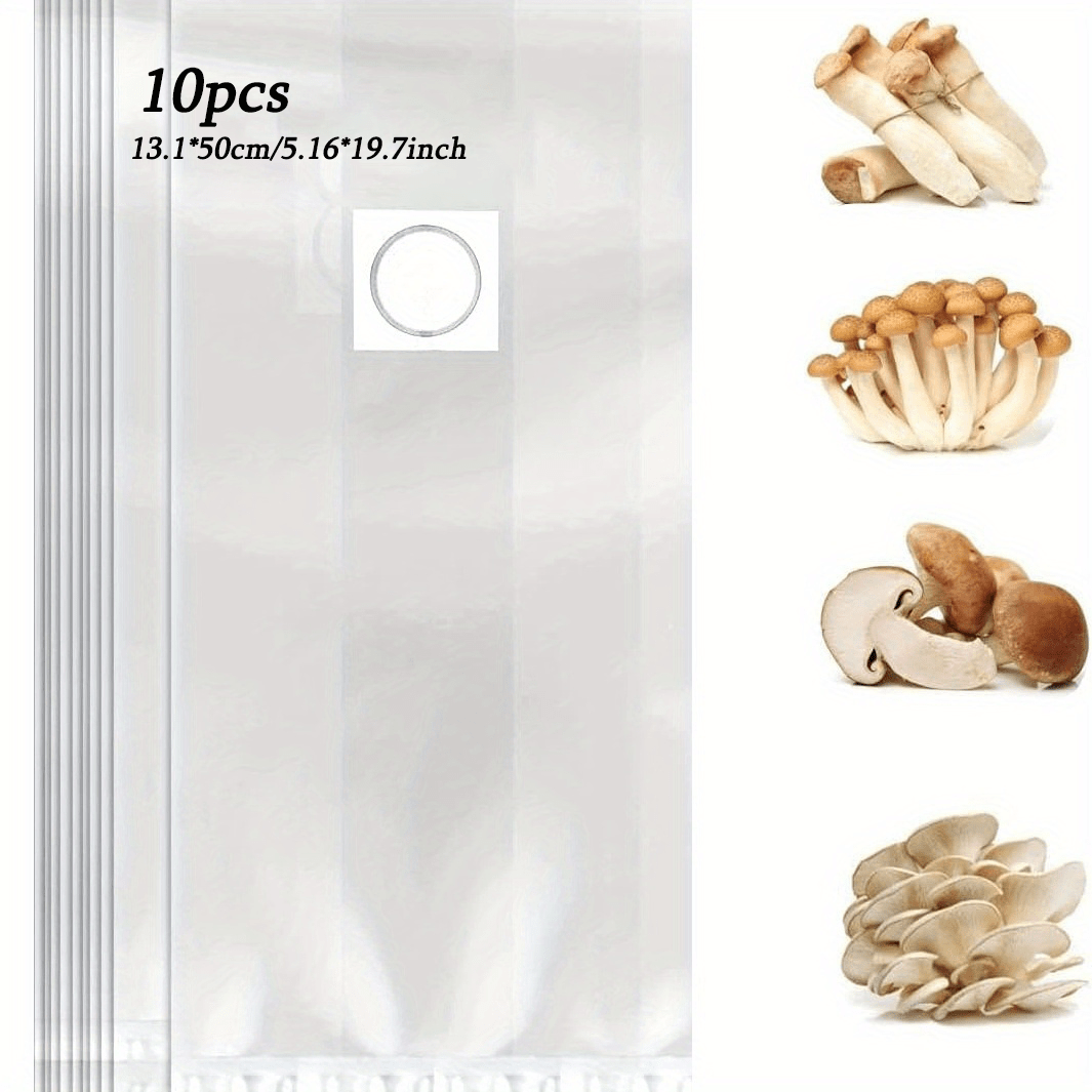 10pcs Mushroom Grow Bags - Autoclavable Sealable Spawn Bags for Farm-Scale Mushroom Cultivation - 9.8*19.7inch / 10pc