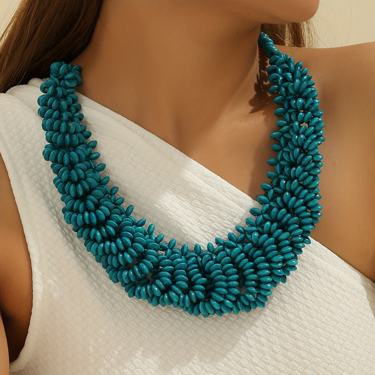 Bohemian Vintage Wooden Beaded Choker Necklace - Handcrafted Multicolor Boho Style Unisex Neck Accessory for Daily Wear, Party, Beach Events & Pride Month