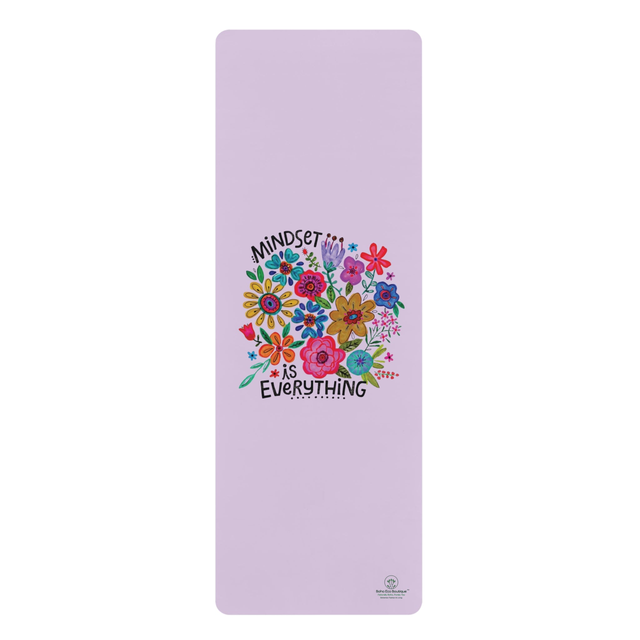 Custom Boho Eco Yoga Mat | Mindset Is Everything Floral Rubber Mat | Non-Slip & Eco-Friendly | Perfect for Home, Gym & Yoga Workouts