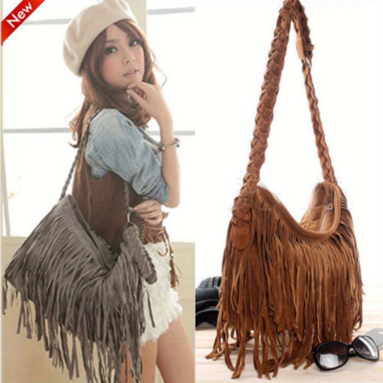Elegant Tassel Suede Handbag for Women & Girls - Fashionable Messenger Shoulder Bag Satchel for Everyday Use