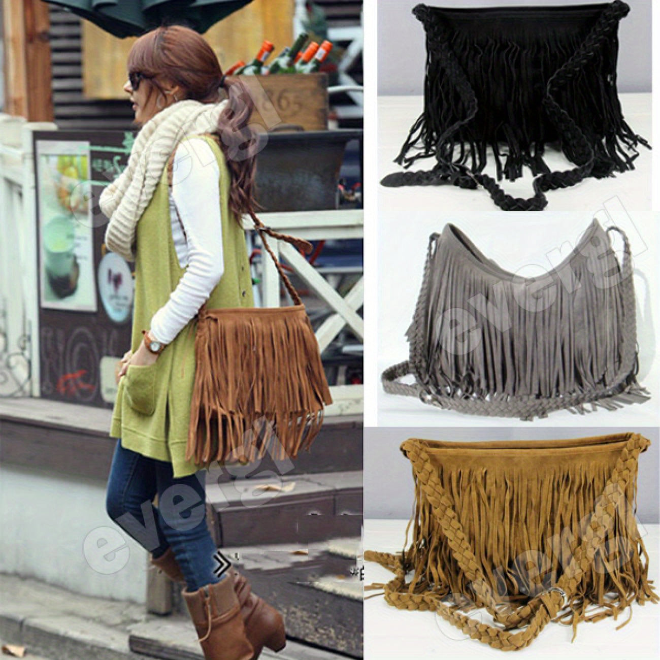 Elegant Tassel Suede Handbag for Women & Girls - Fashionable Messenger Shoulder Bag Satchel for Everyday Use