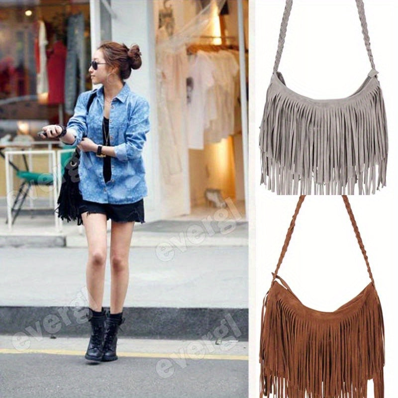 Elegant Tassel Suede Handbag for Women & Girls - Fashionable Messenger Shoulder Bag Satchel for Everyday Use