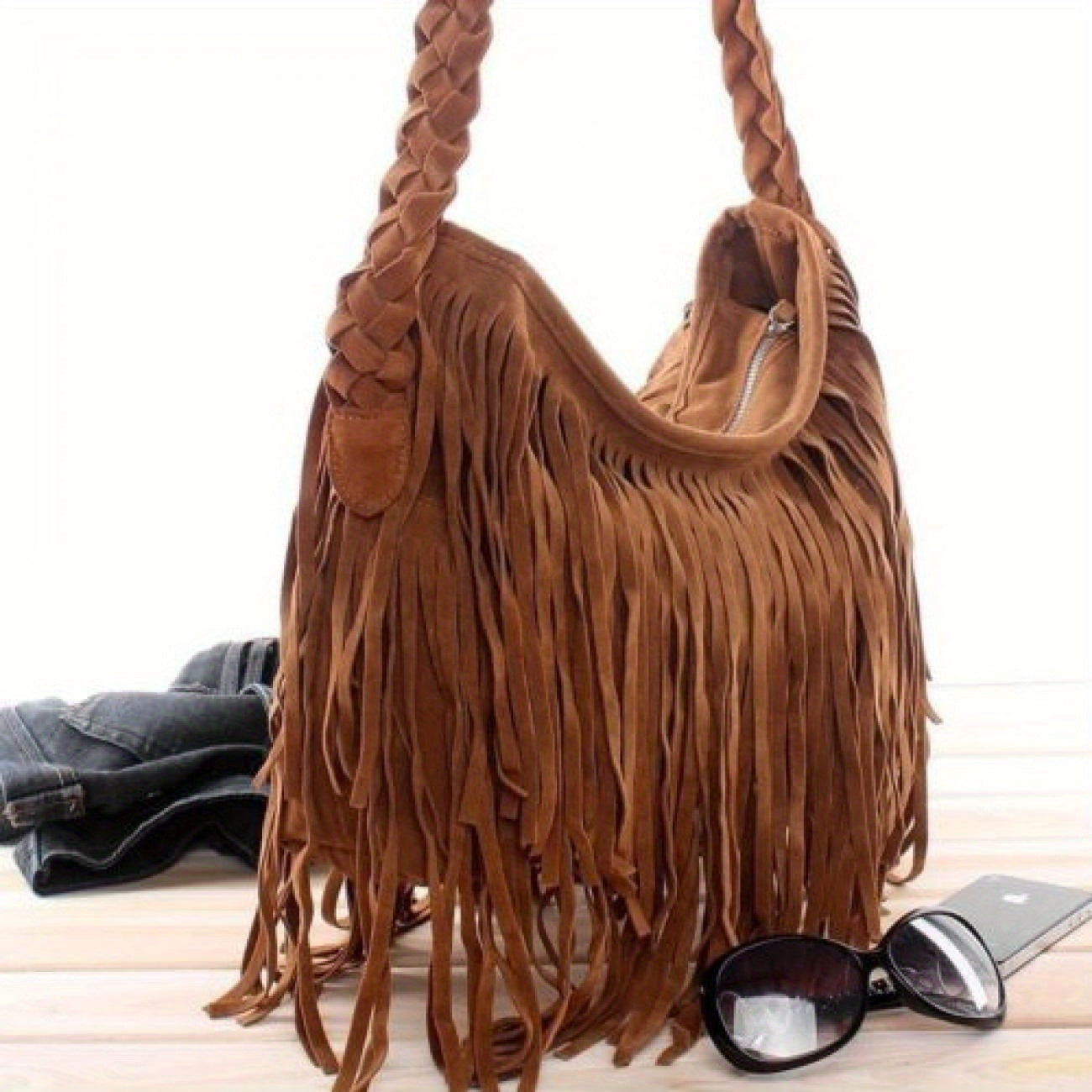 Elegant Tassel Suede Handbag for Women & Girls - Fashionable Messenger Shoulder Bag Satchel for Everyday Use