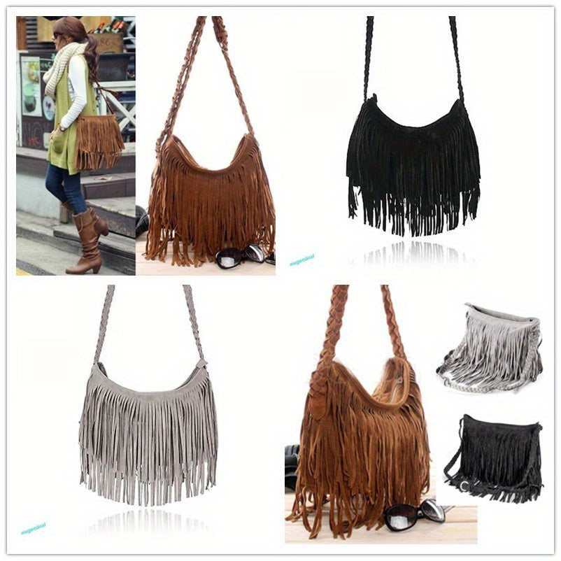 Elegant Tassel Suede Handbag for Women & Girls - Fashionable Messenger Shoulder Bag Satchel for Everyday Use