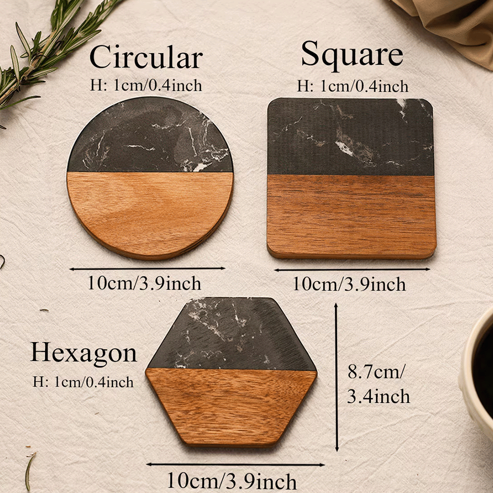 Custom Engraved Marble & Acacia Wood Coasters - Heat-Resistant, Personalized Text Design for Coffee & Wine