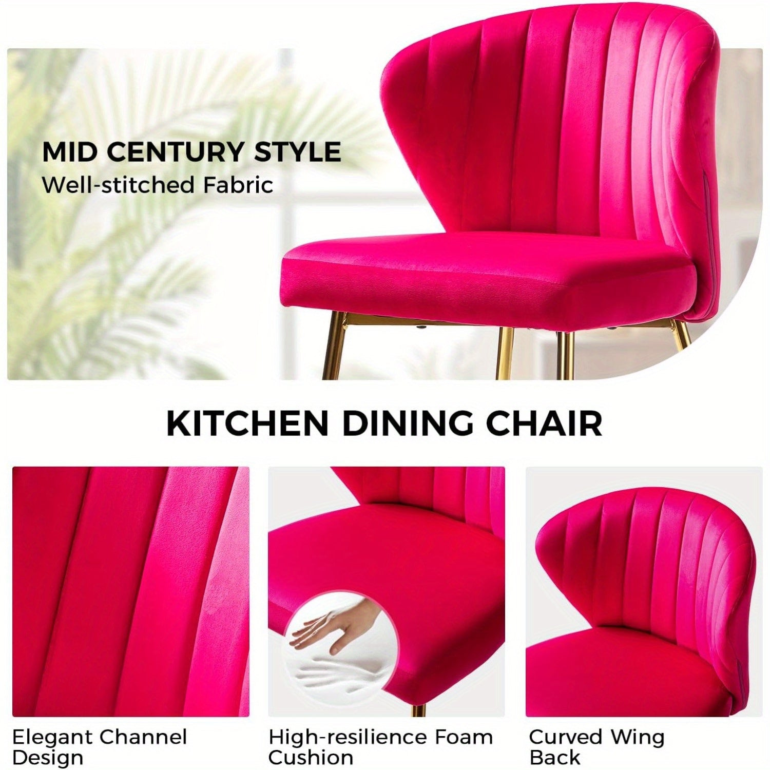 1 Piece Modern Velvet Dining Chairs - Armless Accent Side Chair with Gold Metal Legs, Tufted Back Upholstered Living Room Vanity Chair - Elegant & Stylish Seating