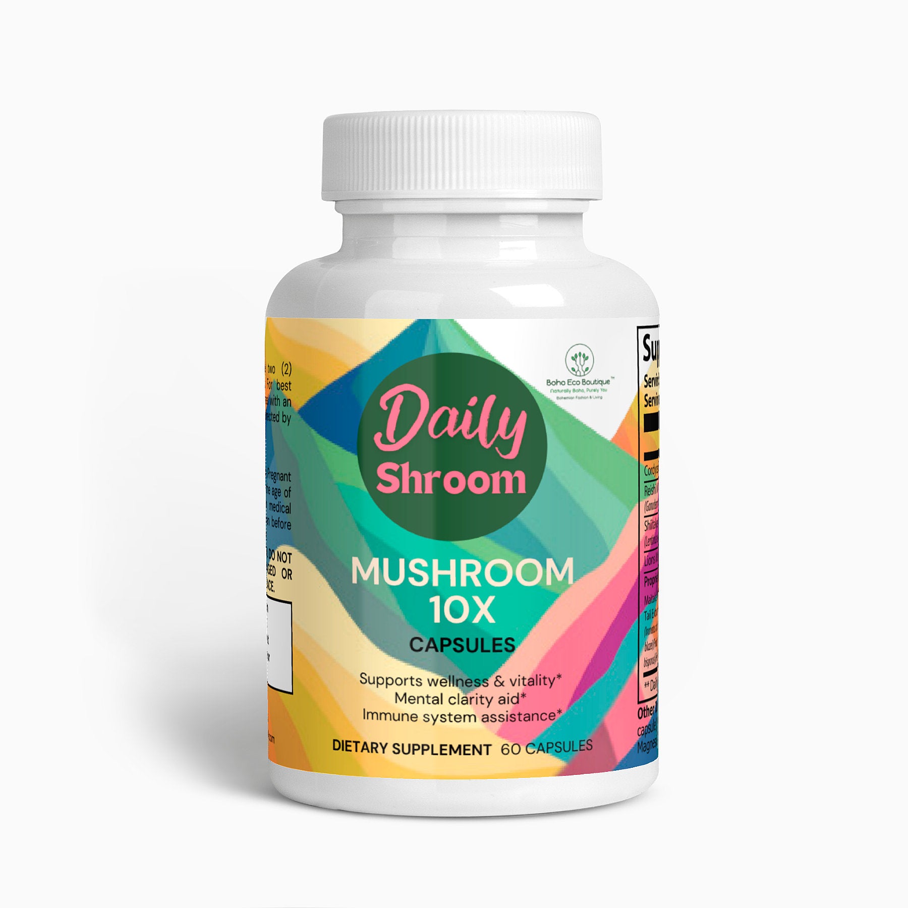 Daily Shroom Mushroom Complex 10 X Chaga, Cordyceps, Reishi, Lion’s Mane, White Button Mushroom, Shiitake Mushroom, Turkey Tail, Royal Sun, Black Fungus, Magnesium