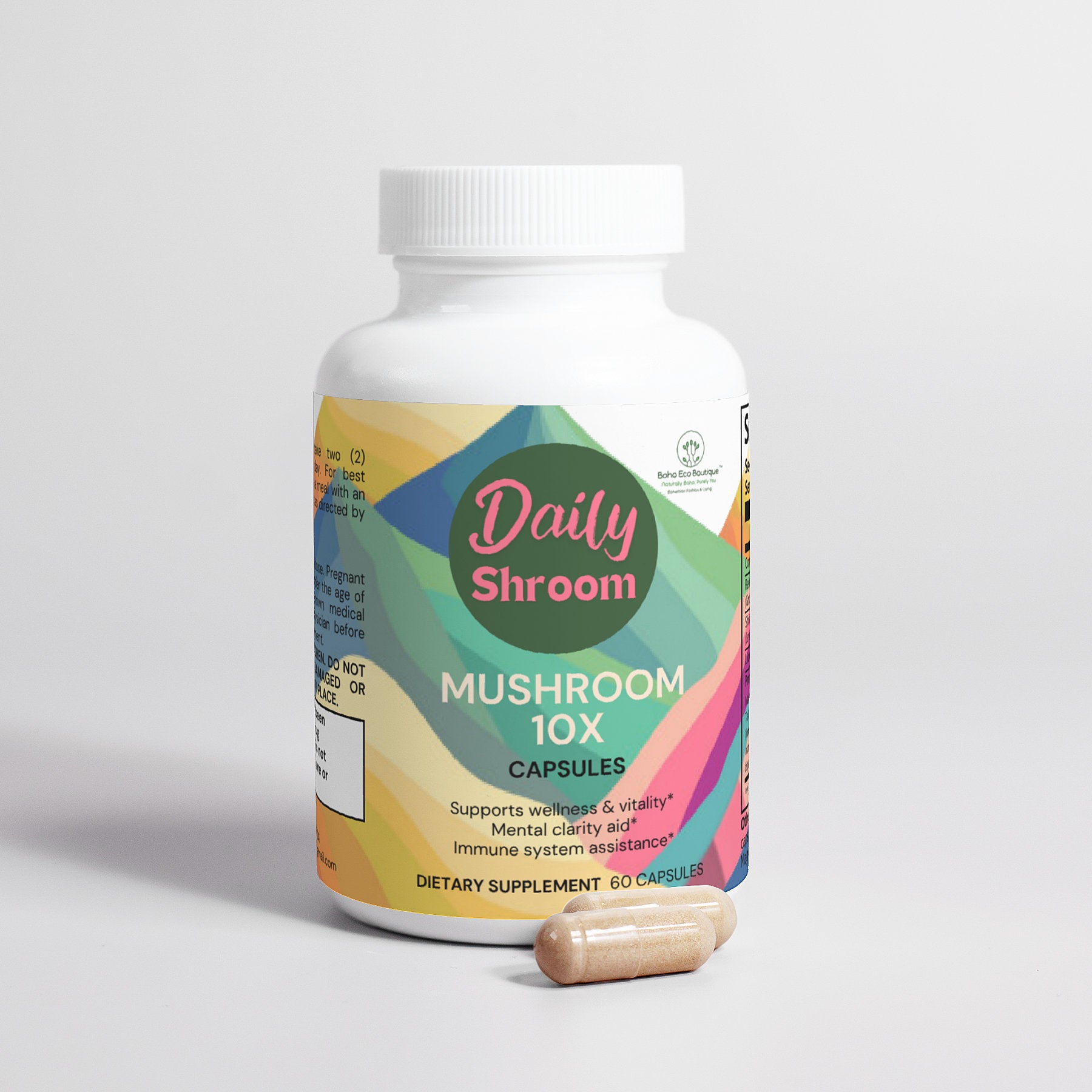 Daily Shroom Mushroom Complex 10 X Chaga, Cordyceps, Reishi, Lion’s Mane, White Button Mushroom, Shiitake Mushroom, Turkey Tail, Royal Sun, Black Fungus, Magnesium