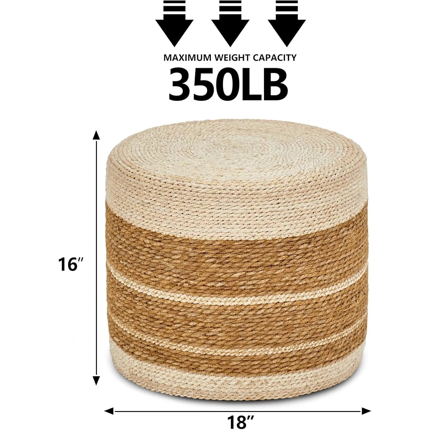 18’’ Handwoven Ottoman Pouf – Natural Braided Footrest Stool Rustic Boho Lounge Pouffe (Cattail + Corn Husk) - United