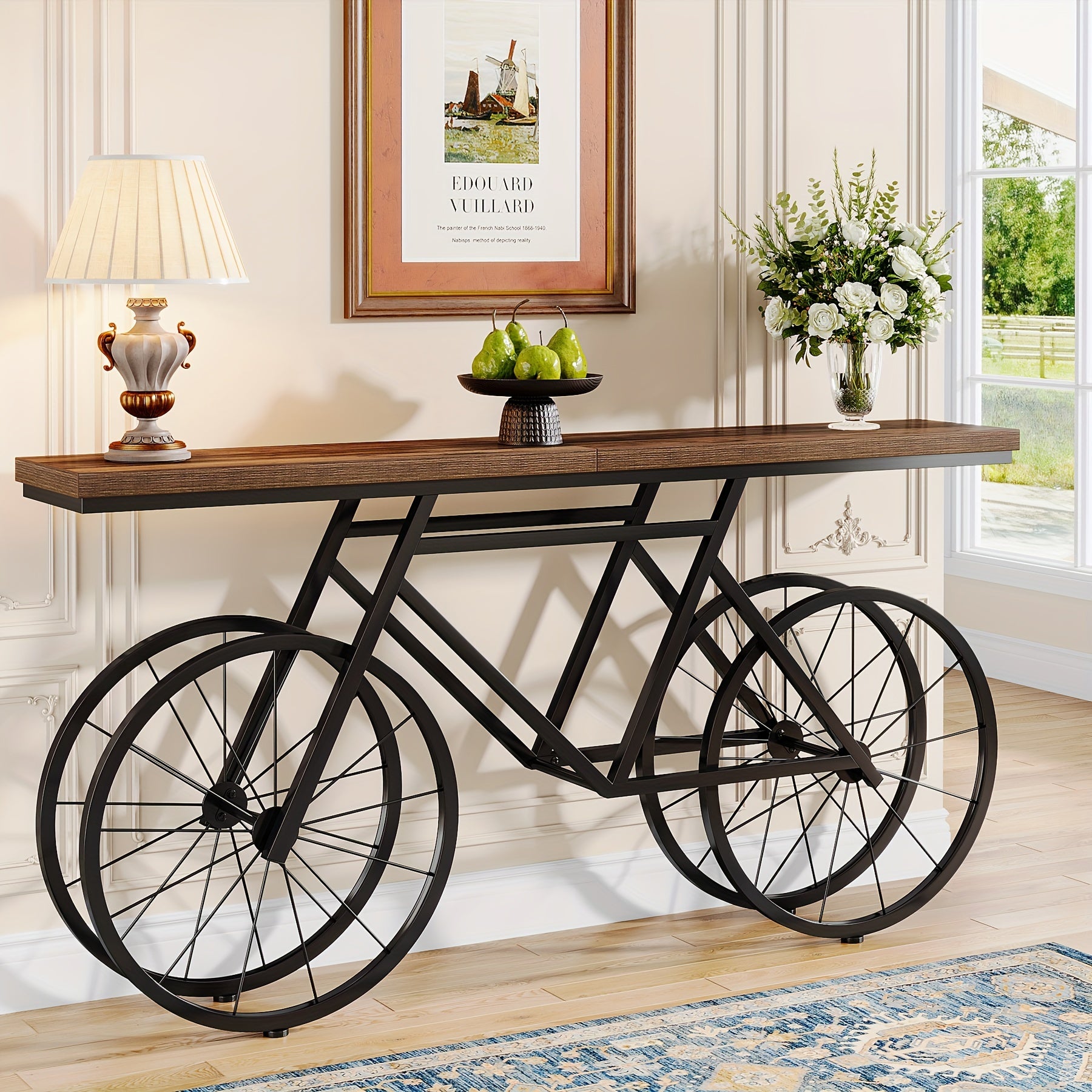 Unique Bicycle Base Console Table - Decorative Sofa Table with Ample Storage for Living Rooms, Corridors, Entrances, and Lobbies