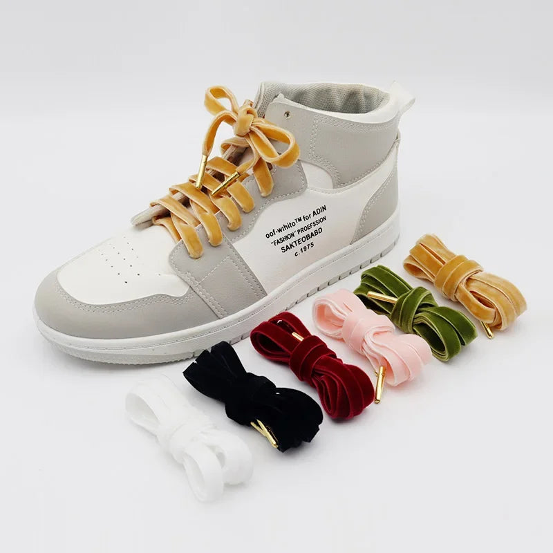 1cm Width Luxurious Double-Sided Velvet Shoelaces - Suede Pile Coating for Women & Men Shoes Black White Colorful