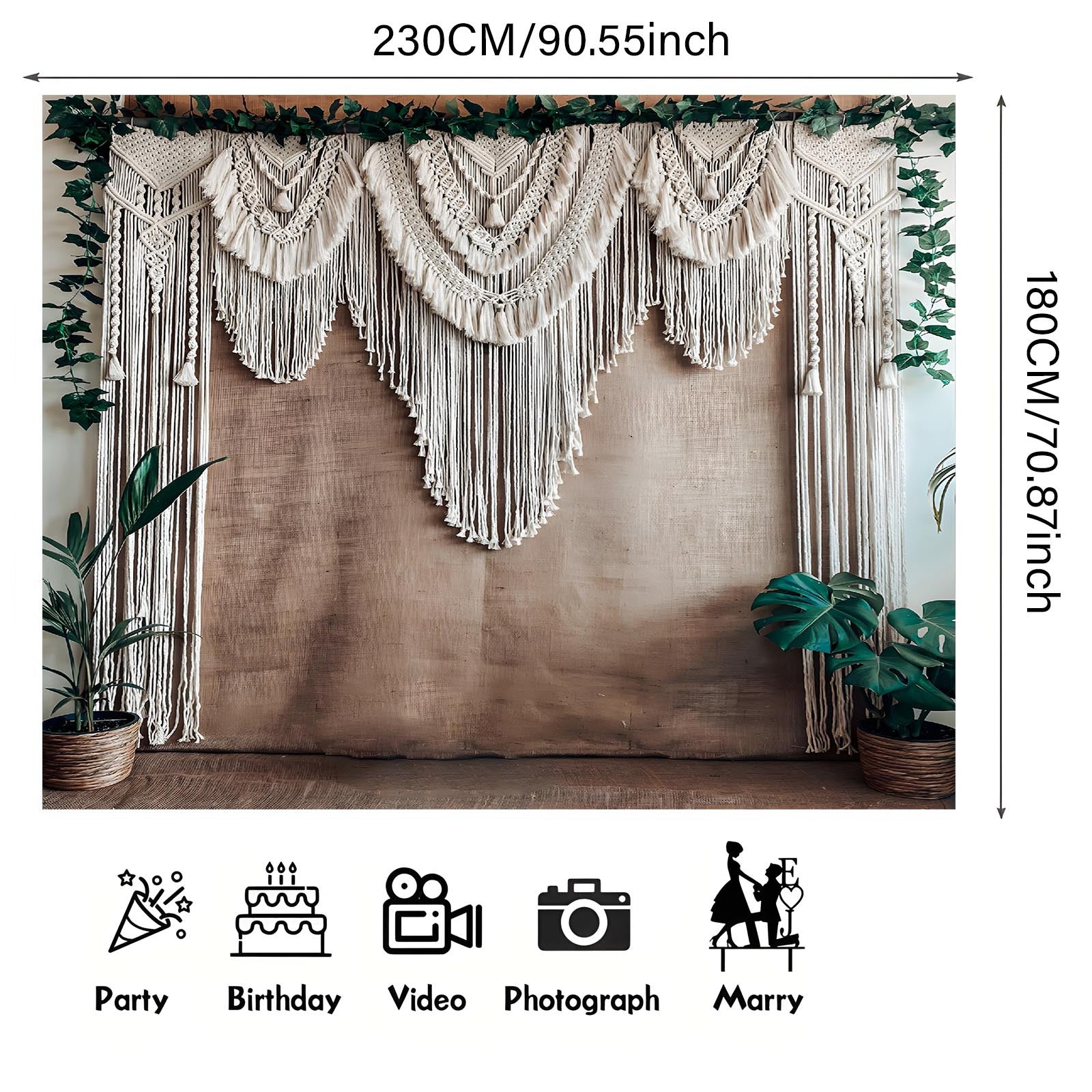 1pc Boho Chic Macrame Wall Hanging - Polyester Backdrop Banner for Wedding Birthday Anniversary Indoor & Outdoor