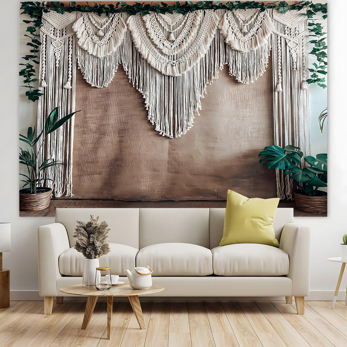 1pc Boho Chic Macrame Wall Hanging - Polyester Backdrop Banner for Wedding Birthday Anniversary Indoor & Outdoor