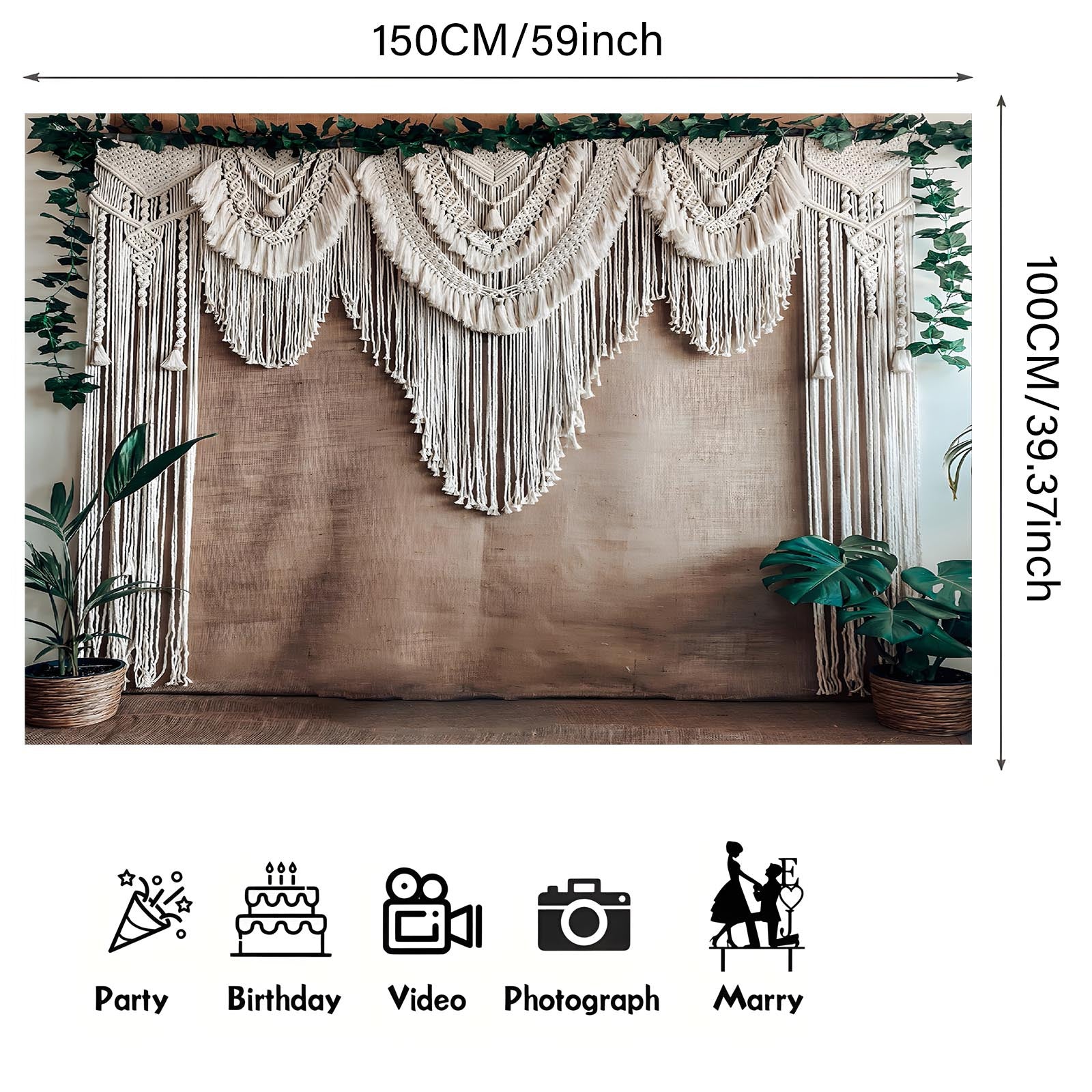 1pc Boho Chic Macrame Wall Hanging - Polyester Backdrop Banner for Wedding Birthday Anniversary Indoor & Outdoor