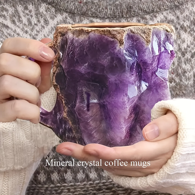 1pc Elegant Mineral Crystal Coffee Cup – Stainless Steel Lining Hand Wash Only Reusable Heat-Resistant – A Unique