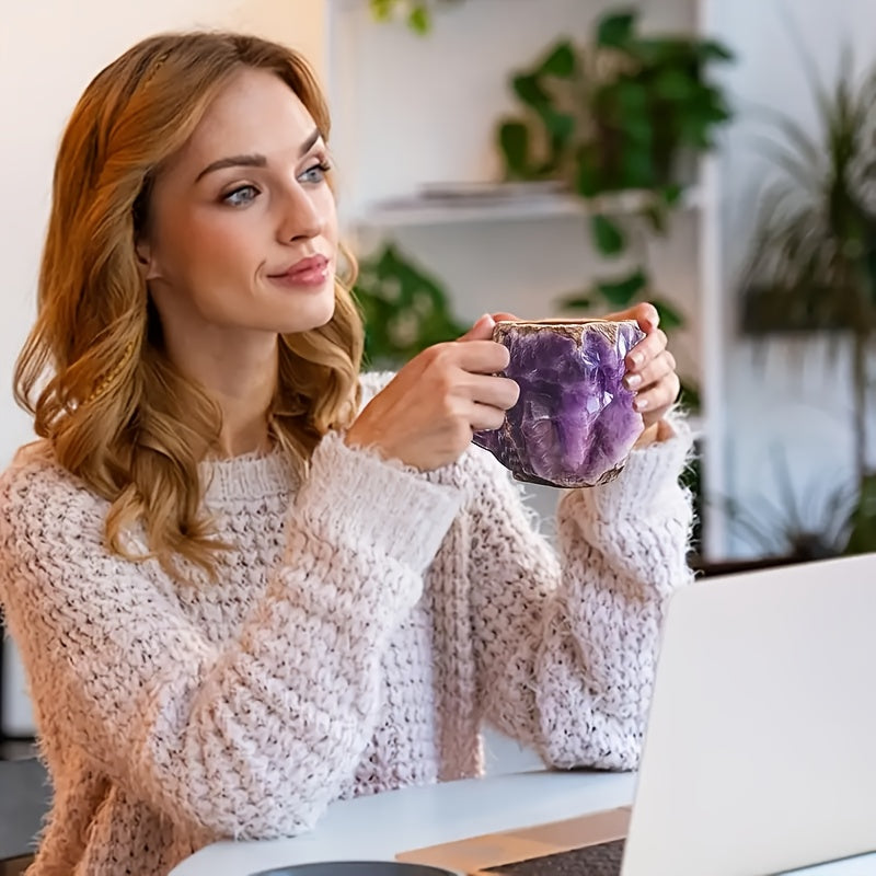 1pc Elegant Mineral Crystal Coffee Cup – Stainless Steel Lining Hand Wash Only Reusable Heat-Resistant – A Unique