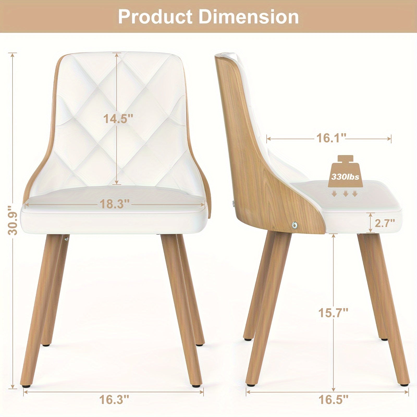 customized - 2 MidCentury Modern Dining Chairs Stylish Design Bohemian Eco Chic - Boho Eco Boutique™ - customized - Boho Eco Boutique™ - Ash White PU -