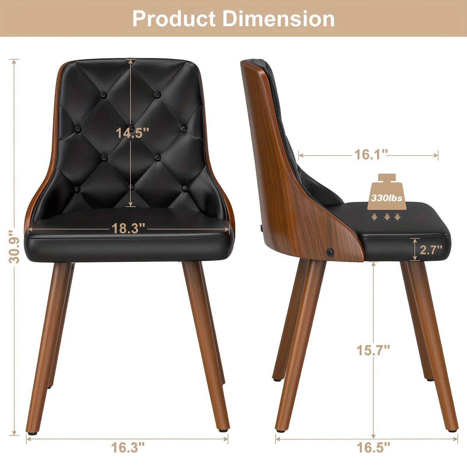 customized - 2 MidCentury Modern Dining Chairs Stylish Design Bohemian Eco Chic - Boho Eco Boutique™ - customized - Boho Eco Boutique™ - Black Walnut Black PU -