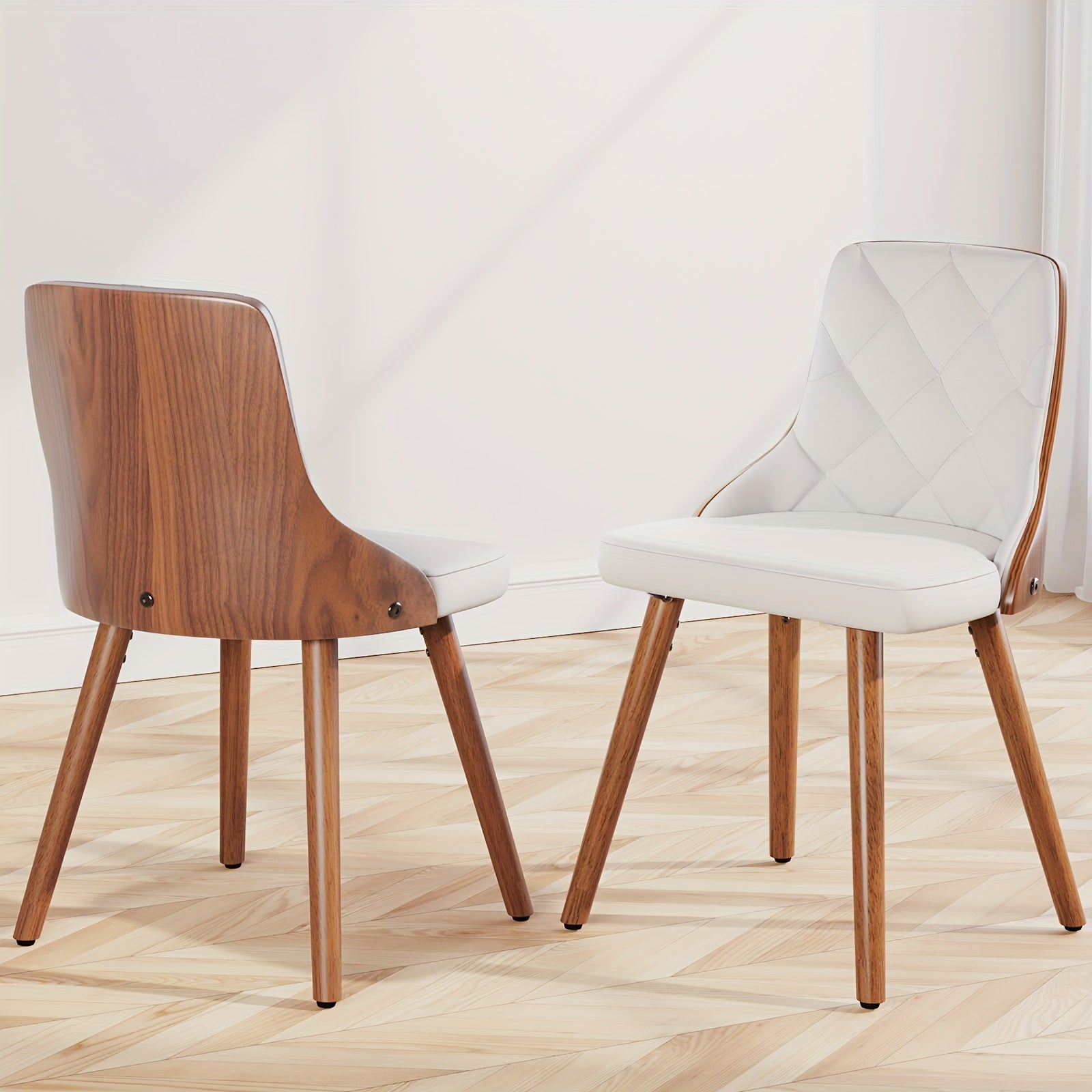 customized - 2 MidCentury Modern Dining Chairs Stylish Design Bohemian Eco Chic - Boho Eco Boutique™ - customized - Boho Eco Boutique™ - Ash White PU -