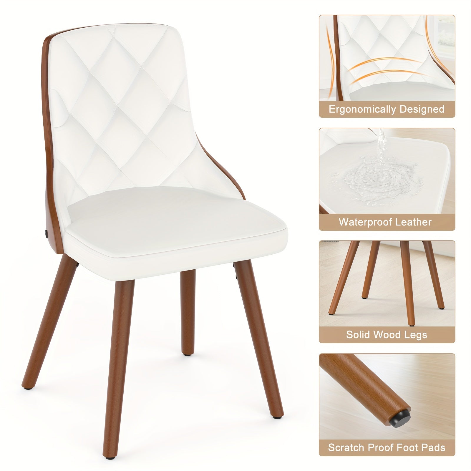 customized - 2 MidCentury Modern Dining Chairs Stylish Design Bohemian Eco Chic - Boho Eco Boutique™ - customized - Boho Eco Boutique™ - Ash White PU -