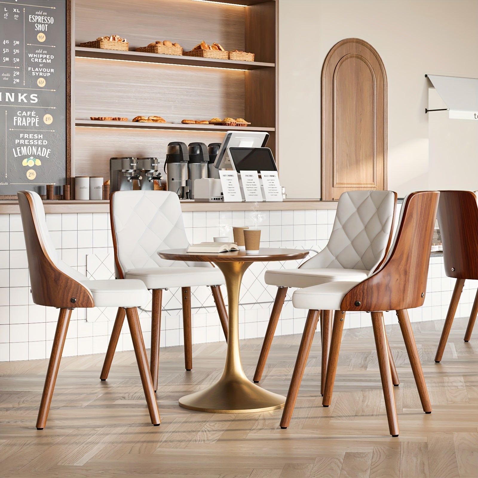 customized - 2 MidCentury Modern Dining Chairs Stylish Design Bohemian Eco Chic - Boho Eco Boutique™ - customized - Boho Eco Boutique™ - Ash White PU -