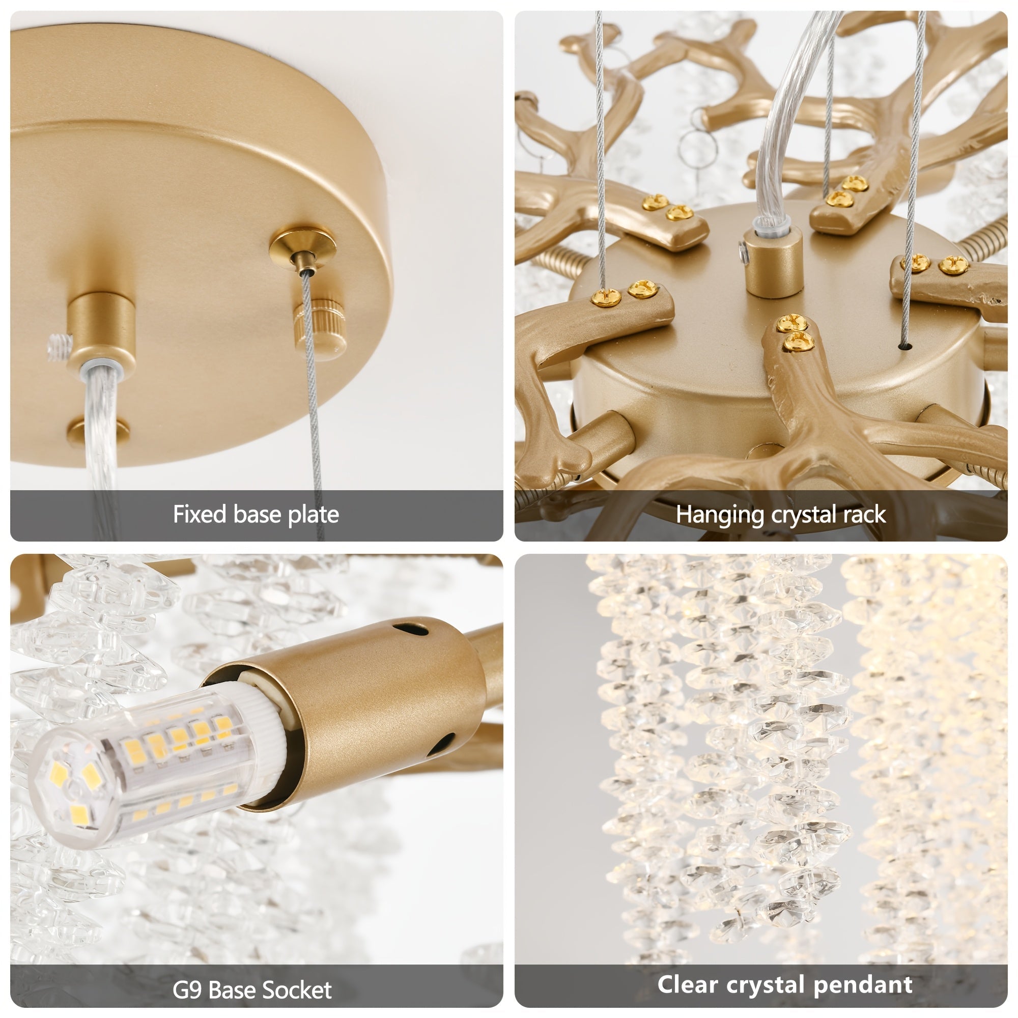 23.6-inch Modern Golden Pendant Light with Cascading Crystal Strands Ideal for Living Room Dining Room and Foyer