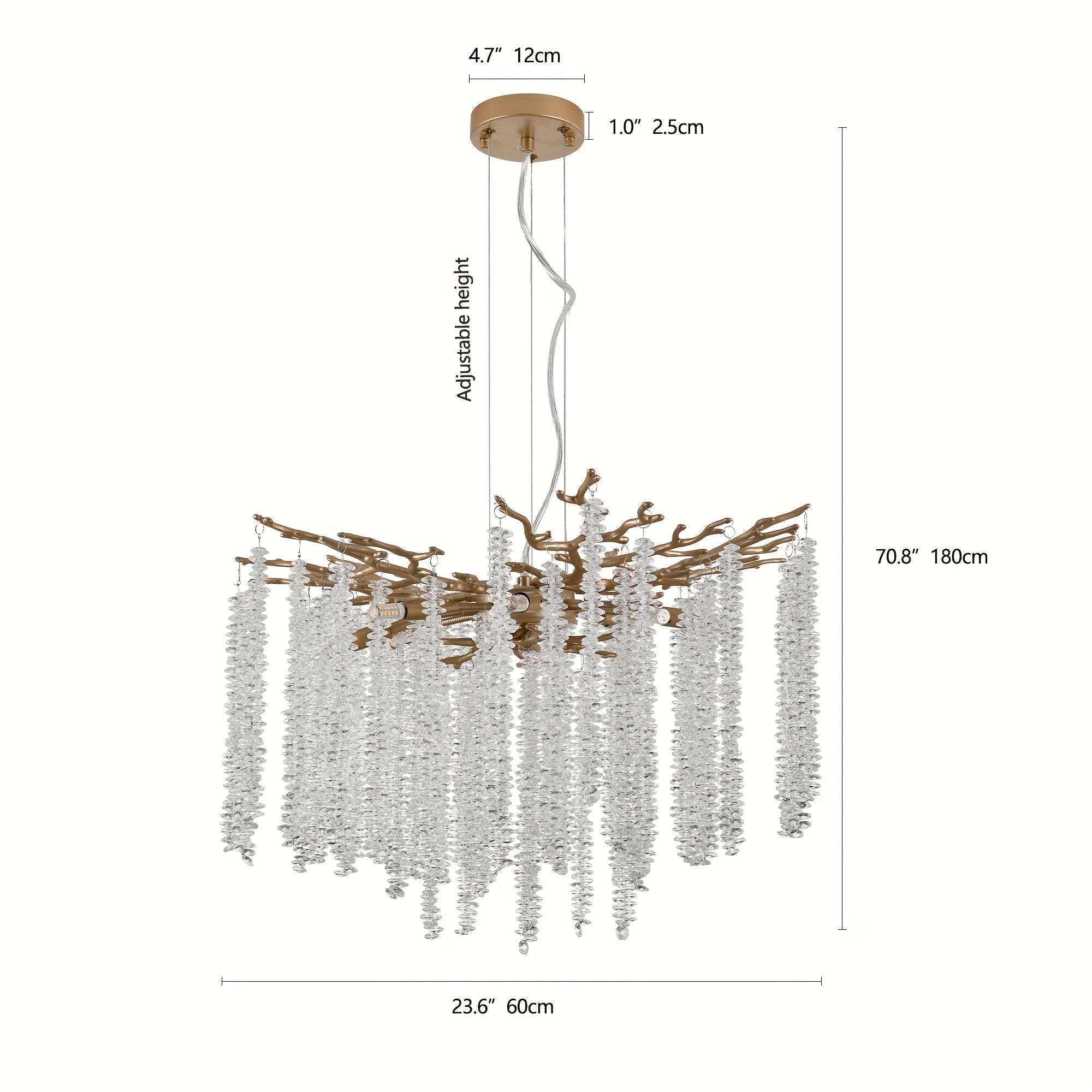 23.6-inch Modern Golden Pendant Light with Cascading Crystal Strands Ideal for Living Room Dining Room and Foyer