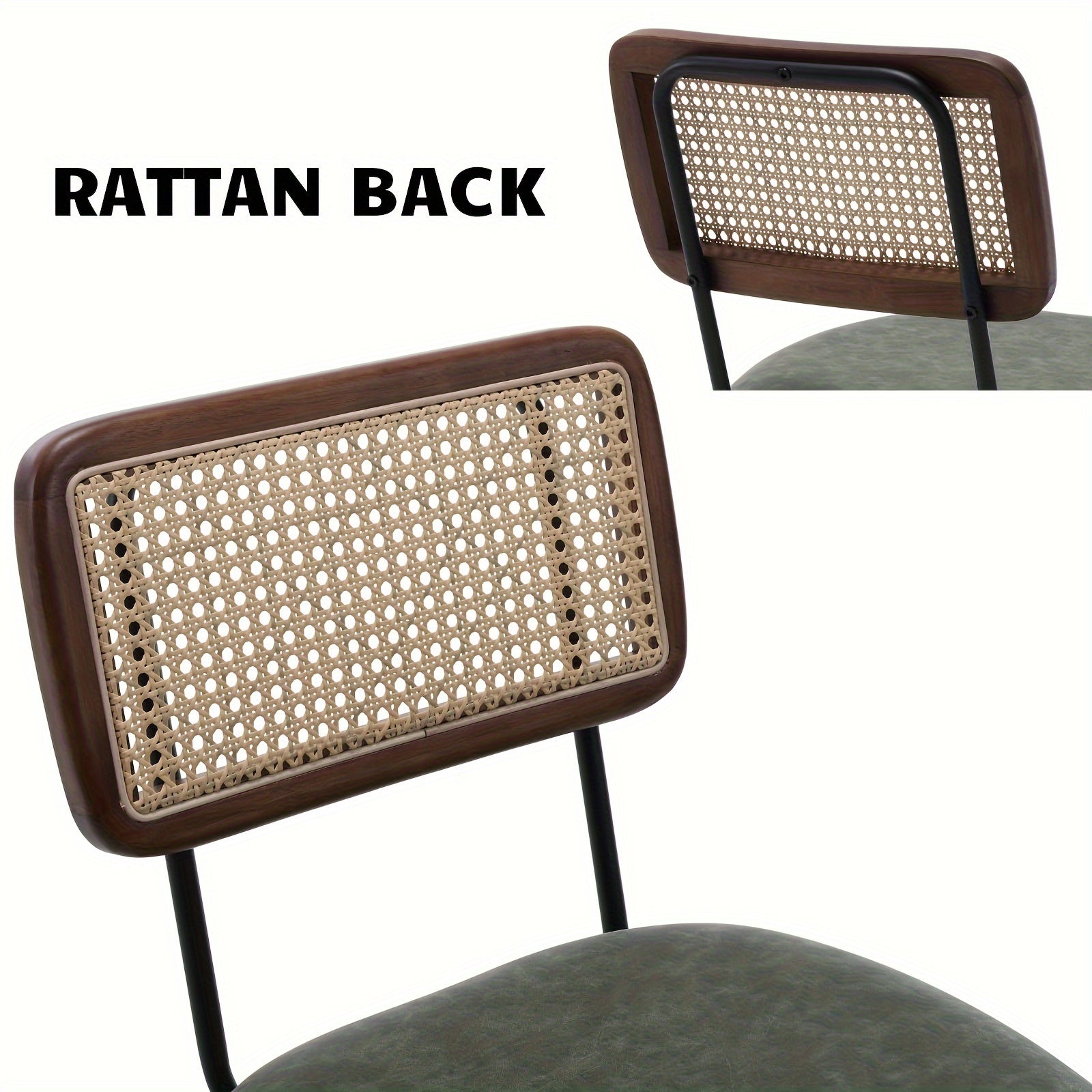 customized - 26" Rattan Counter Height Bar Stools Set of 2, Faux Leather Bar Stools with Cane Back, Arm - less Wicker Bar Chairs for Pub/Kitchen/Home Bar - Boho Eco Boutique™ - customized - Boho Eco Boutique™ - Green -