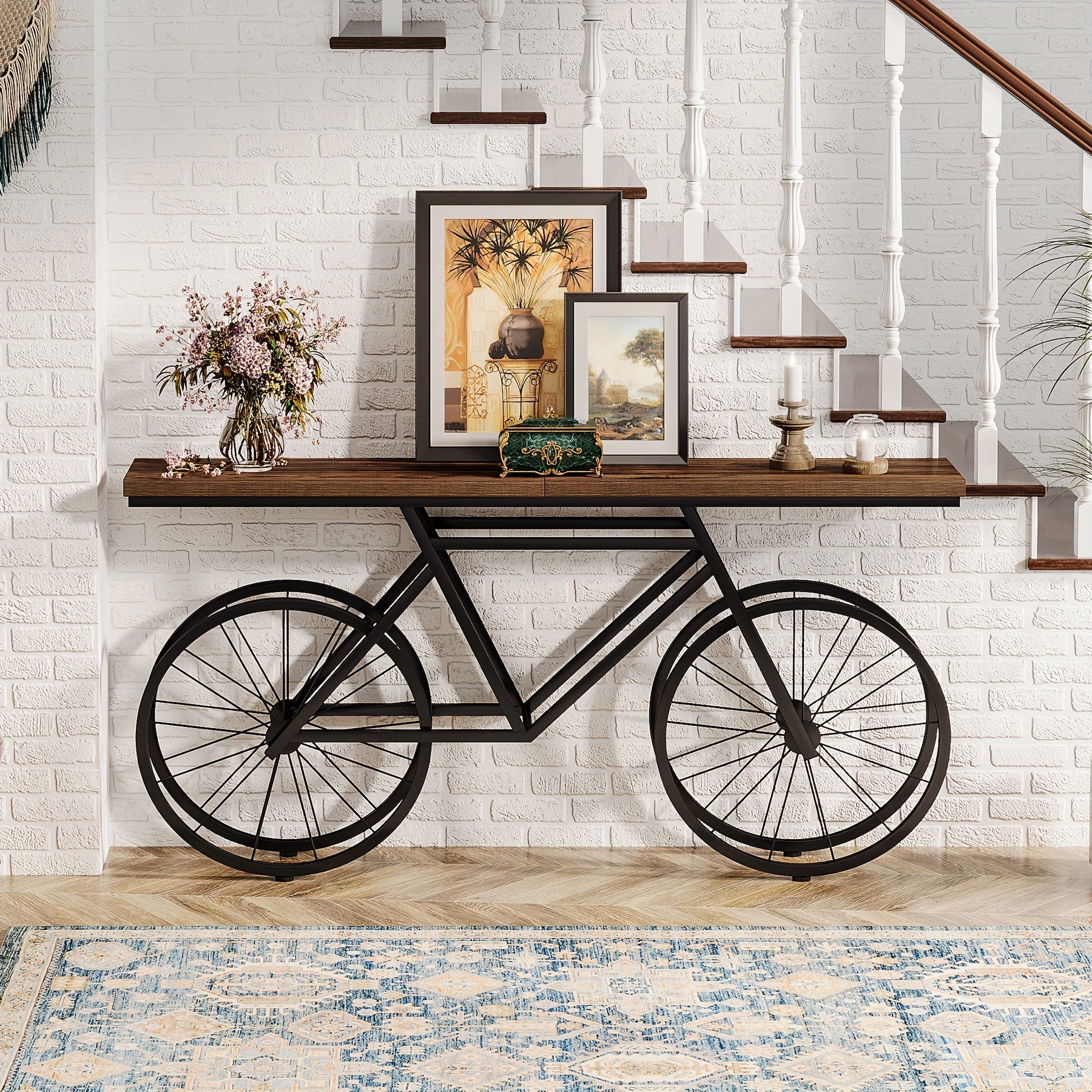 Unique Bicycle Base Console Table - Decorative Sofa Table with Ample Storage for Living Rooms, Corridors, Entrances, and Lobbies