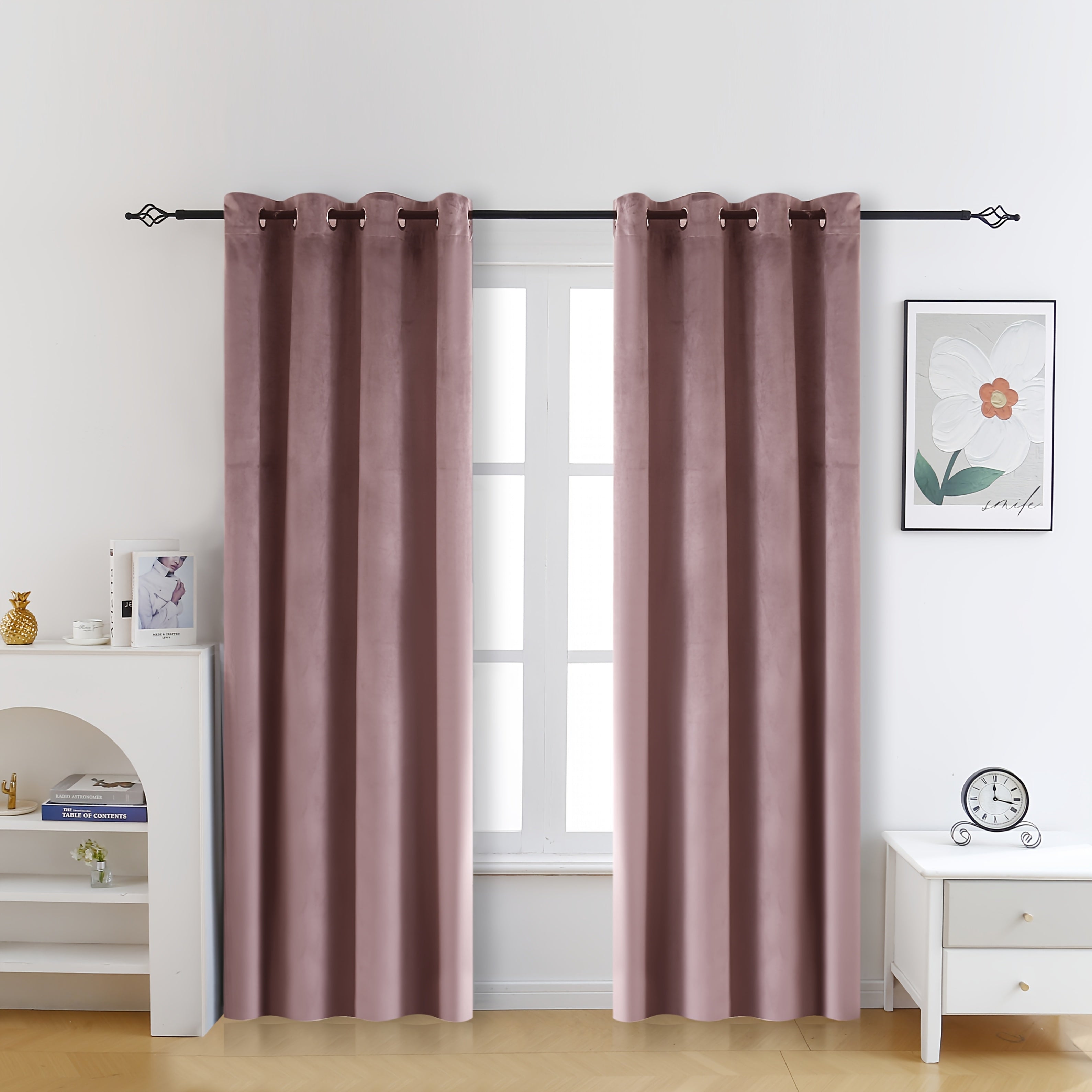 2pcs/1set Velvet Fabric Semi-Blackout Warm and Insulating Curtains Suitable for Bedroom Living Room and Other