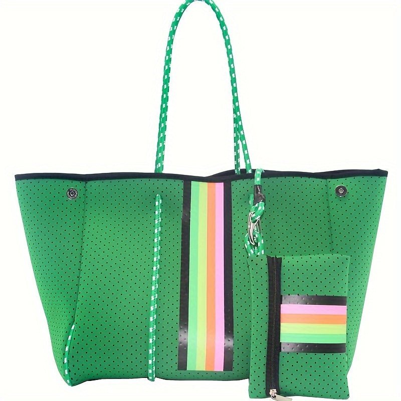 customized - 2Piece Striped Neoprene Beach Tote Bags Magnet Closure - Boho Eco Boutique™ - customized - Boho Eco Boutique™ - 115# -