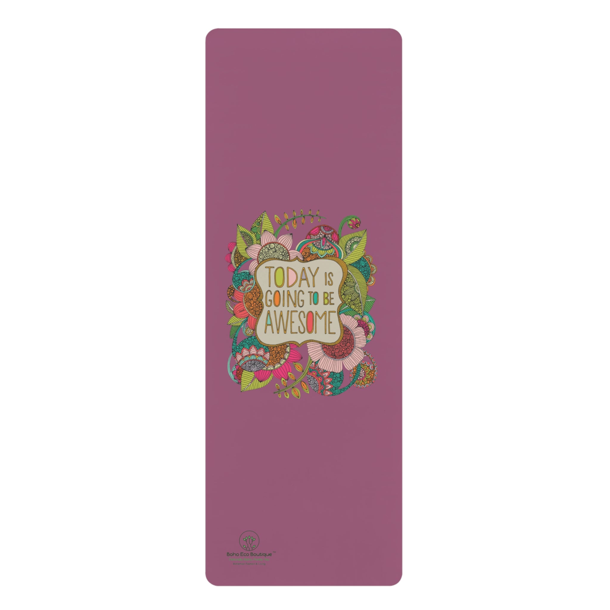 Yoga Mat, Boho Eco Boutique Custom Designed Mat with Positive Message. Eco-Friendly Rubber Mat for Yoga Practice, Meditation, Fitness