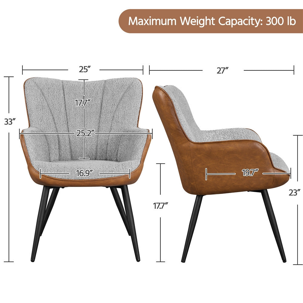 Modern Upholstered Accent Chair - Fabric & Faux Armchair with Curved Back and Metal Legs for Living Room or Bedroom