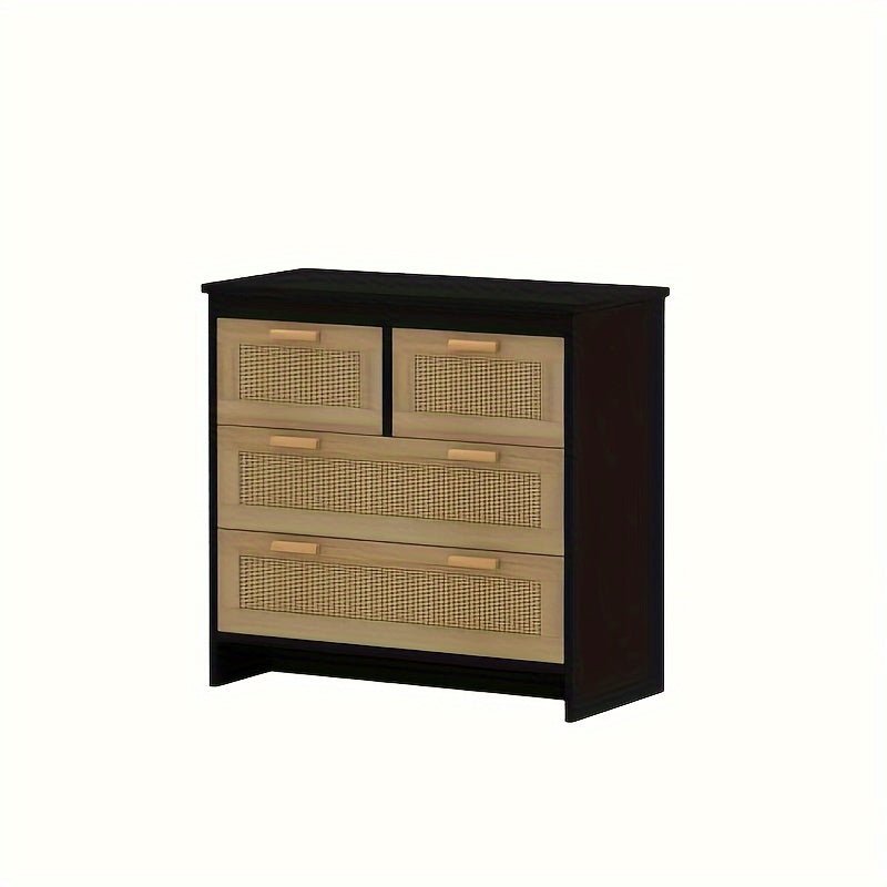 customized - 4 Drawers Rattan Cabinet for Living Room, Dining Room, Hallways, Easy Assembly, Black - Boho Eco Boutique™ - customized - Boho Eco Boutique™ - W757137660 -