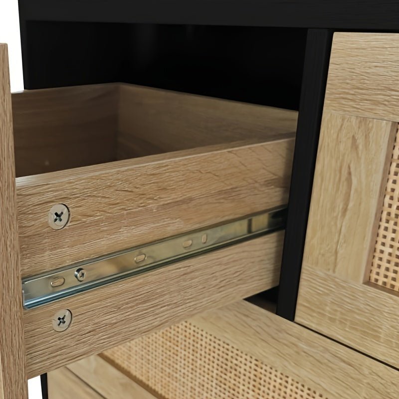 customized - 4 Drawers Rattan Cabinet for Living Room, Dining Room, Hallways, Easy Assembly, Black - Boho Eco Boutique™ - customized - Boho Eco Boutique™ - W757137660 -