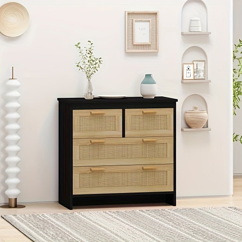 customized - 4 Drawers Rattan Cabinet for Living Room, Dining Room, Hallways, Easy Assembly, Black - Boho Eco Boutique™ - customized - Boho Eco Boutique™ - W757137660 -