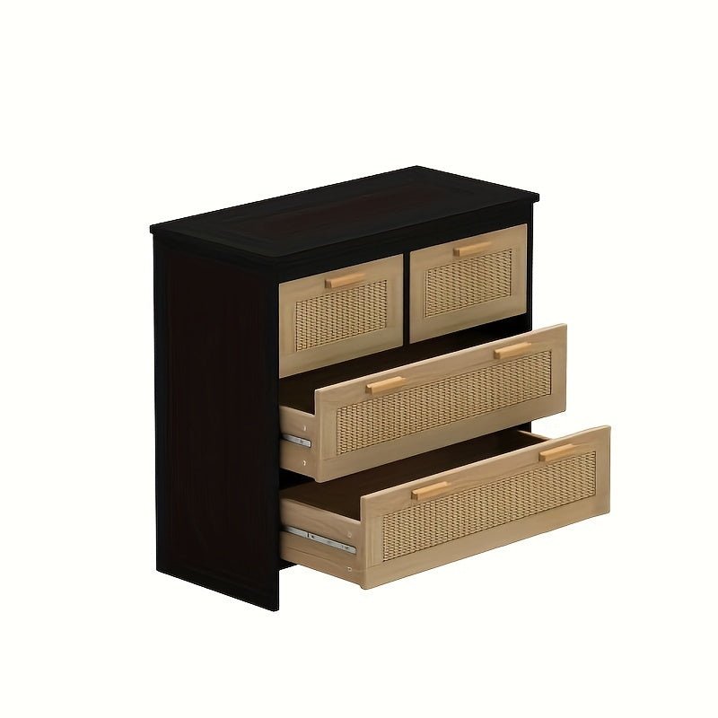 customized - 4 Drawers Rattan Cabinet for Living Room, Dining Room, Hallways, Easy Assembly, Black - Boho Eco Boutique™ - customized - Boho Eco Boutique™ - W757137660 -