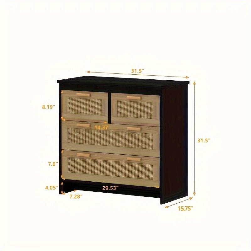 customized - 4 Drawers Rattan Cabinet for Living Room, Dining Room, Hallways, Easy Assembly, Black - Boho Eco Boutique™ - customized - Boho Eco Boutique™ - W757137660 -
