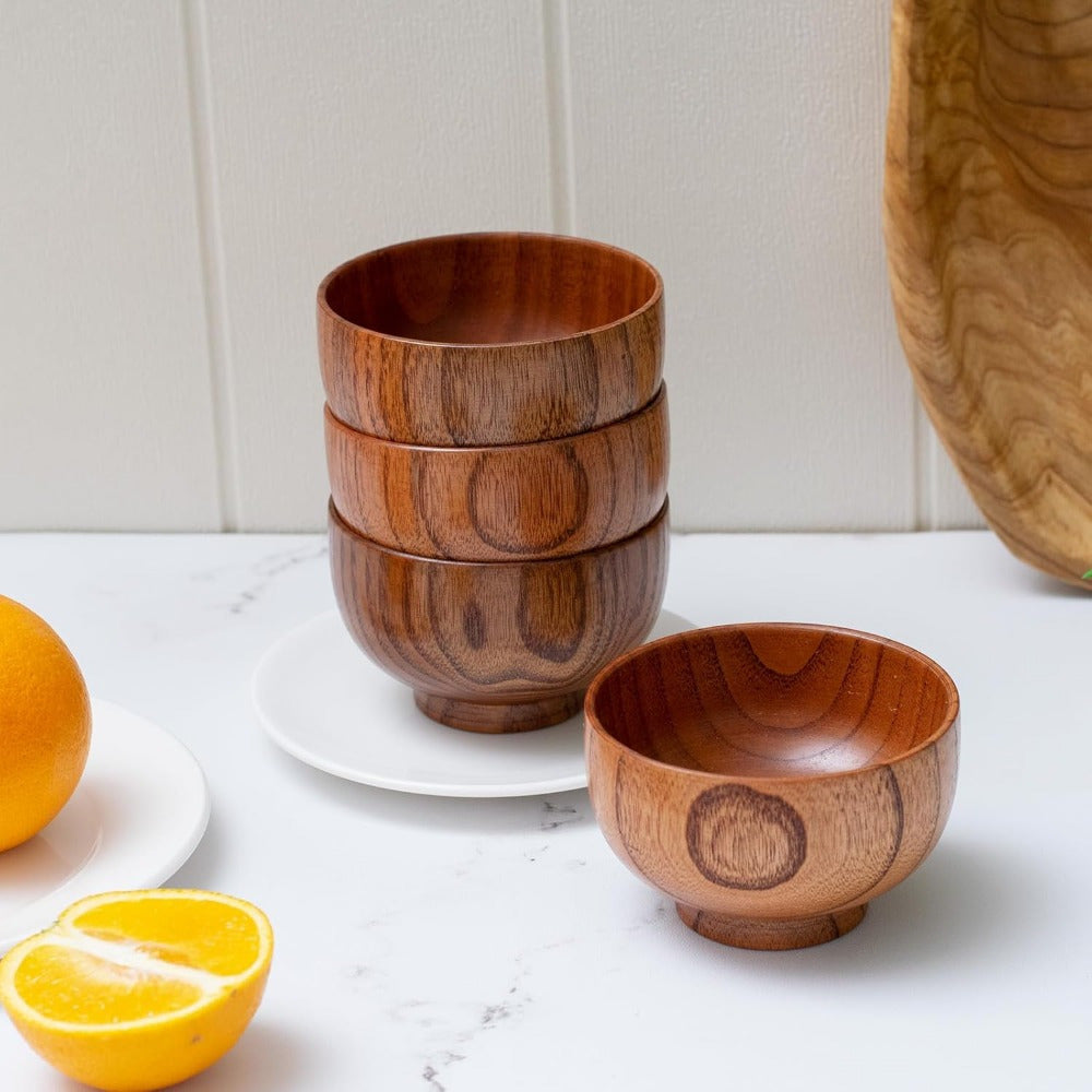 4 Handmade Wooden Bowls and Cups – Perfect for Rice Soup Dipping Sauce Coffee Tea and Decorative Use - Variant1