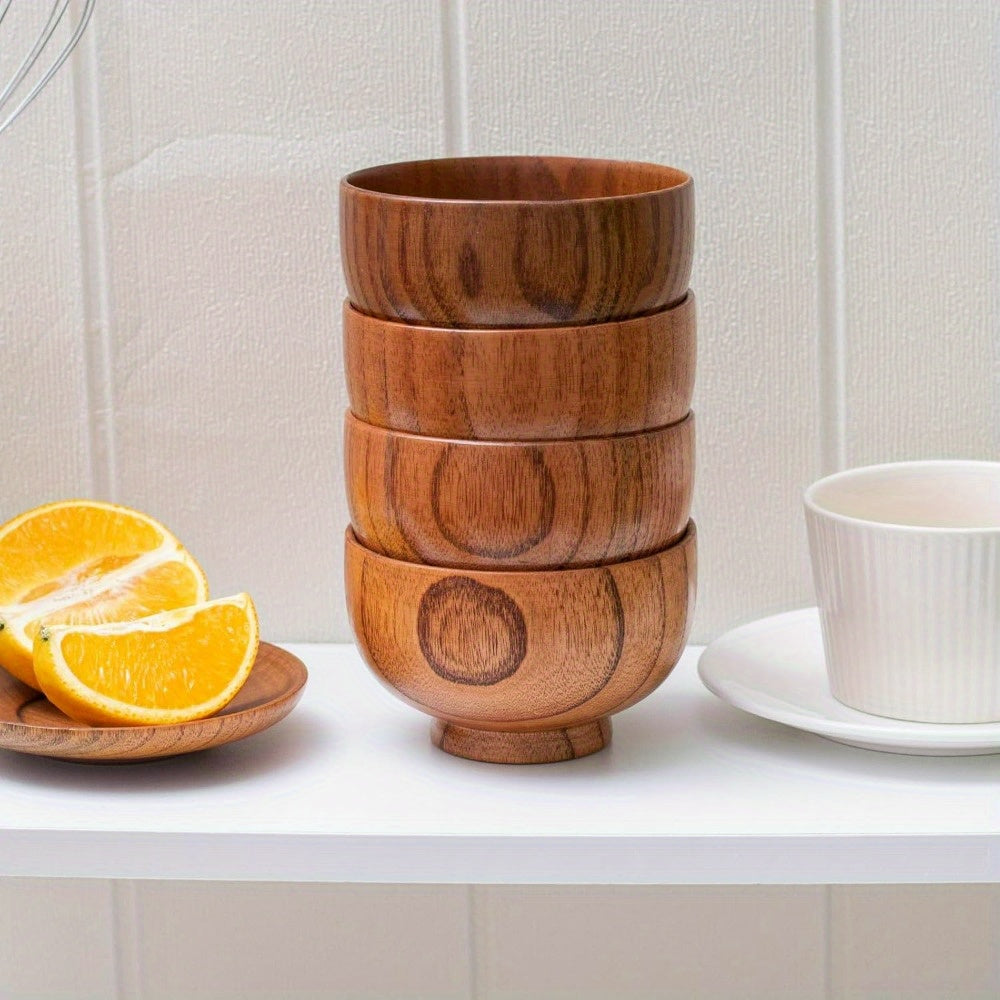 4 Handmade Wooden Bowls and Cups – Perfect for Rice Soup Dipping Sauce Coffee Tea and Decorative Use - Variant1