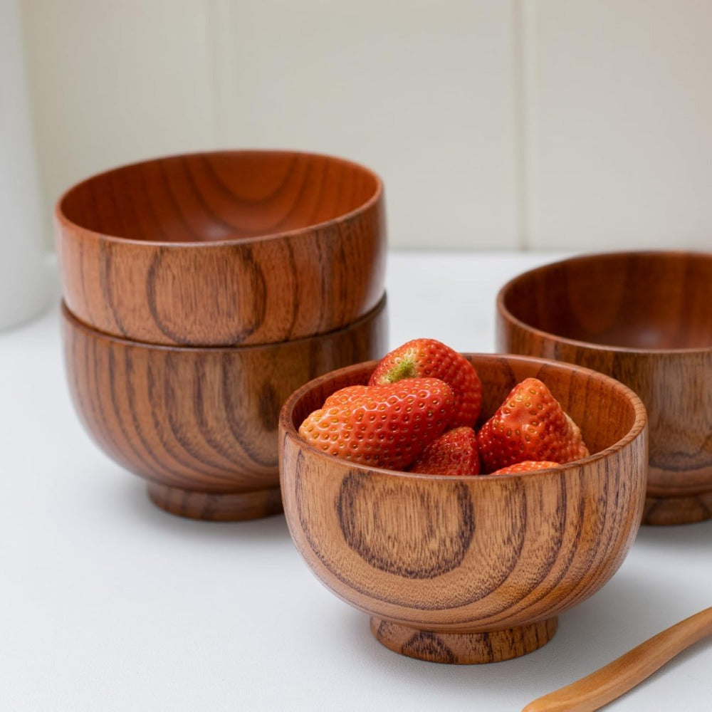 4 Handmade Wooden Bowls and Cups – Perfect for Rice Soup Dipping Sauce Coffee Tea and Decorative Use - Variant1