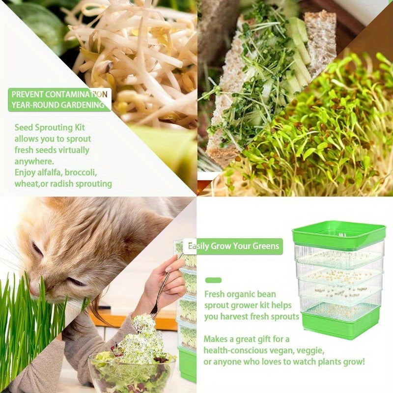 4-Tier Seed Sprouting Tray Set with Drain Holes – Stackable Microgreens Bean Seed Sprouter Kit for Wheatgrass Alfalfa