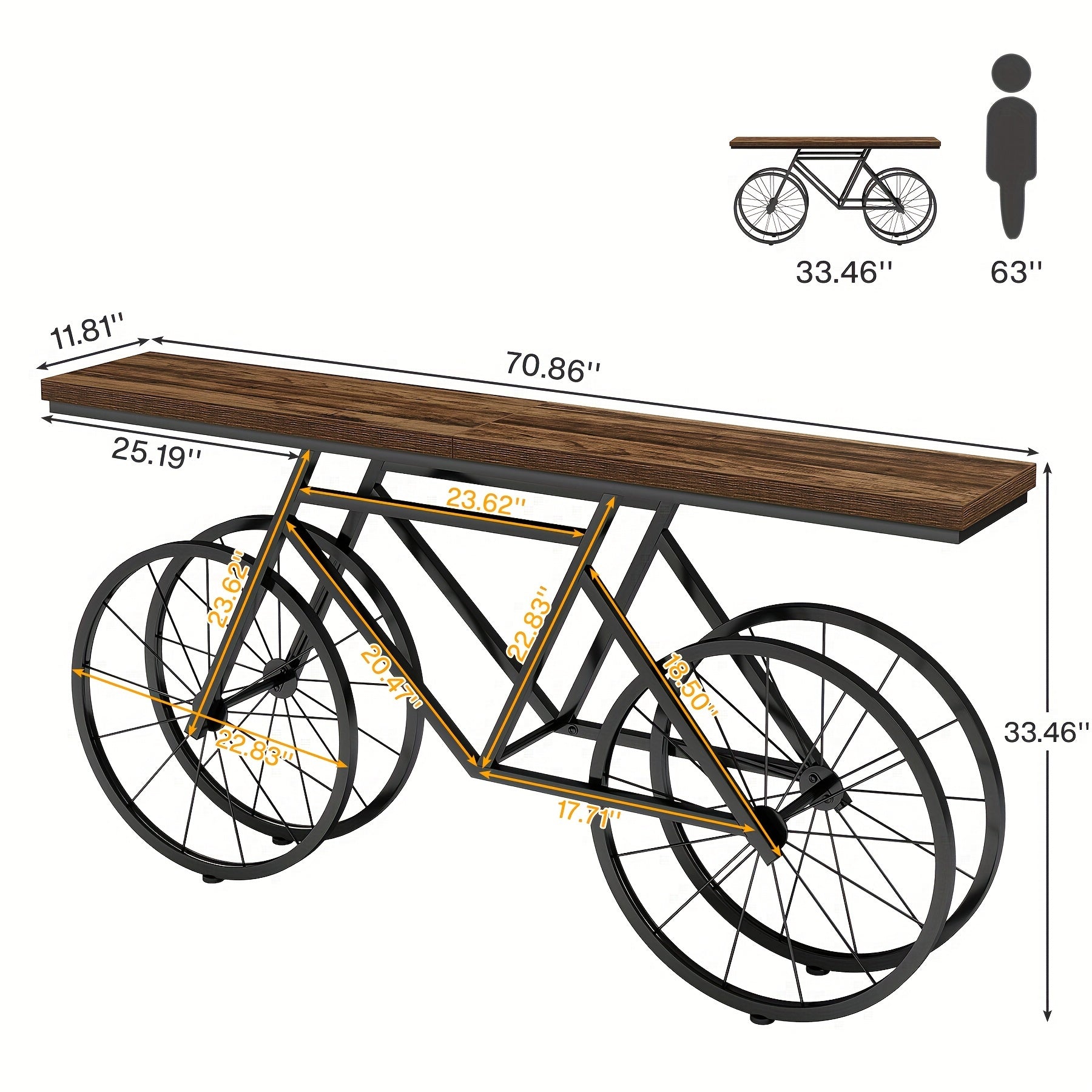 Unique Bicycle Base Console Table - Decorative Sofa Table with Ample Storage for Living Rooms, Corridors, Entrances, and Lobbies