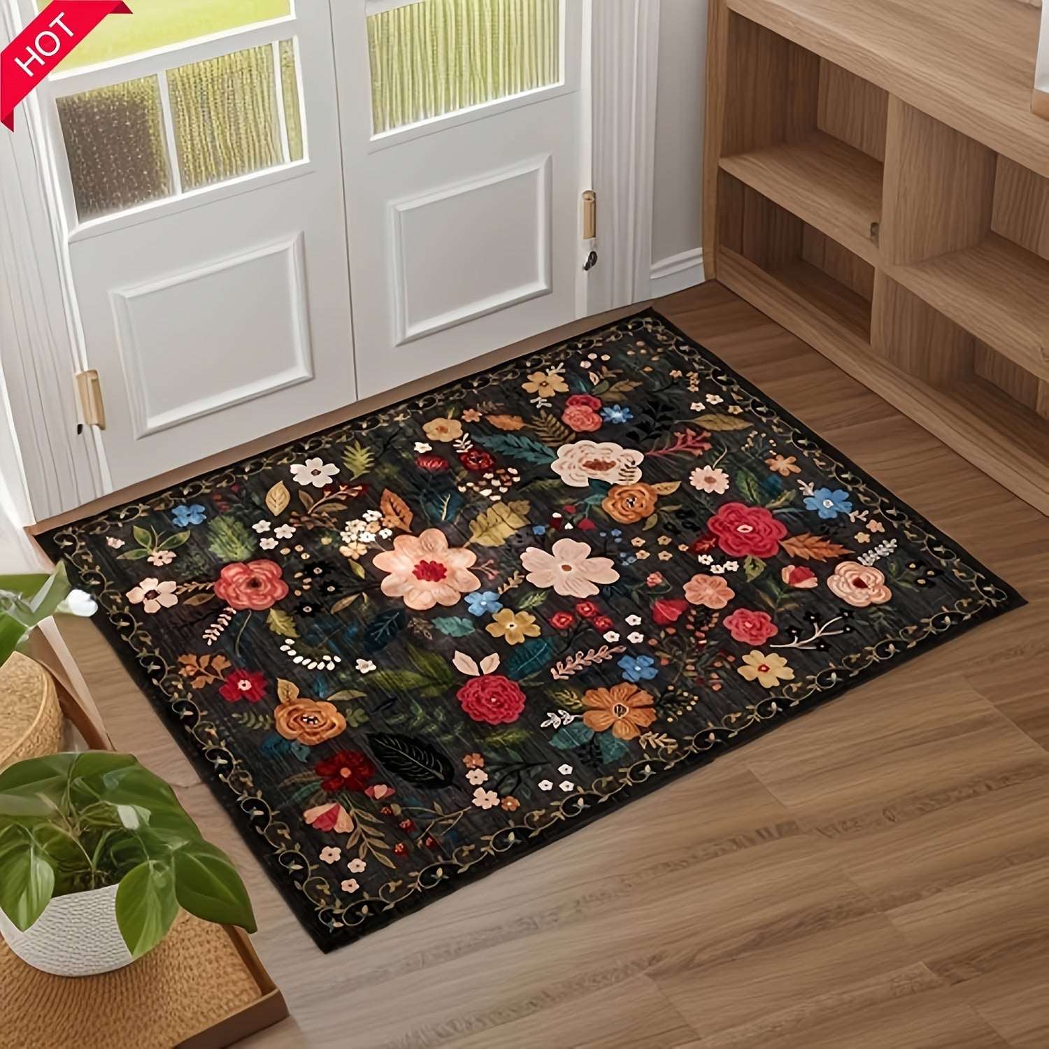 Boho Chic Vintage-Inspired Area Rug - Non-Slip Machine Washable Runner for Kitchen, Hallway, Living Room, and More - Soft Floral Design Carpet