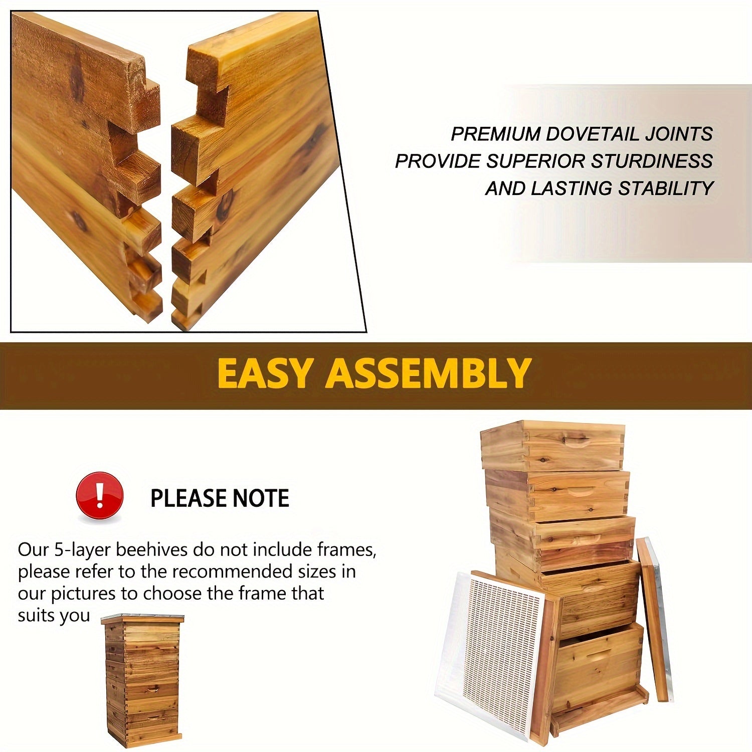 5/3-Layer Bee Hive Without Frames - Complete Beehive Kit for Beginners | Langstroth Design Coated with 100% Beeswax