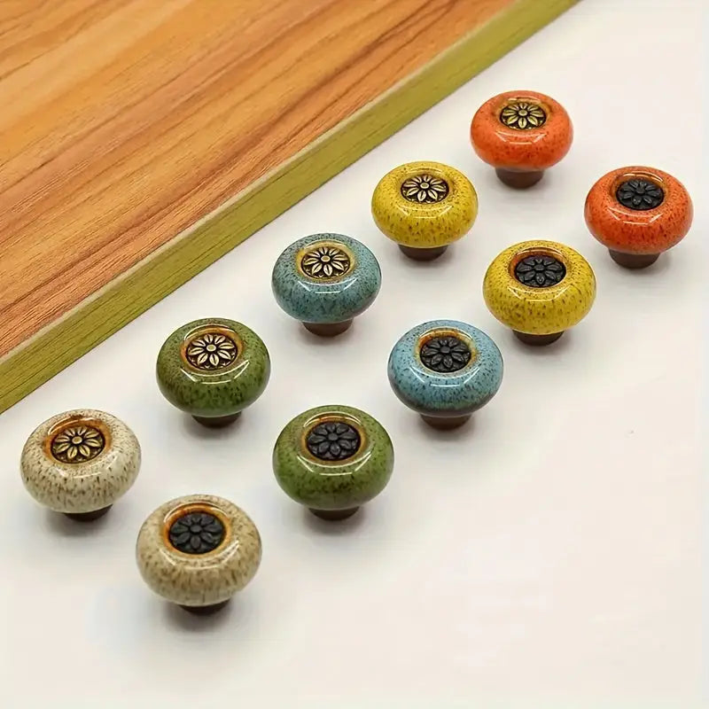 5-Pack Colorful Ceramic Cabinet Knobs: Leopard Print Glass Round Single Hole Pulls with Installation Hardware
